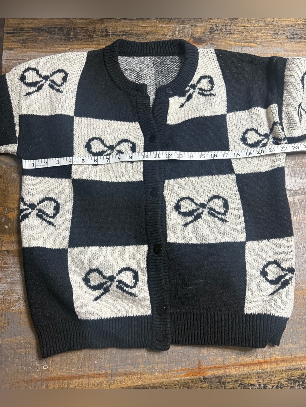 Amazon Black and White Bow-Print Cardigan Sweater - Picture 5 of 6